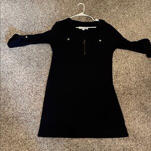 Chic Black Midi Dress with Zipper Detail